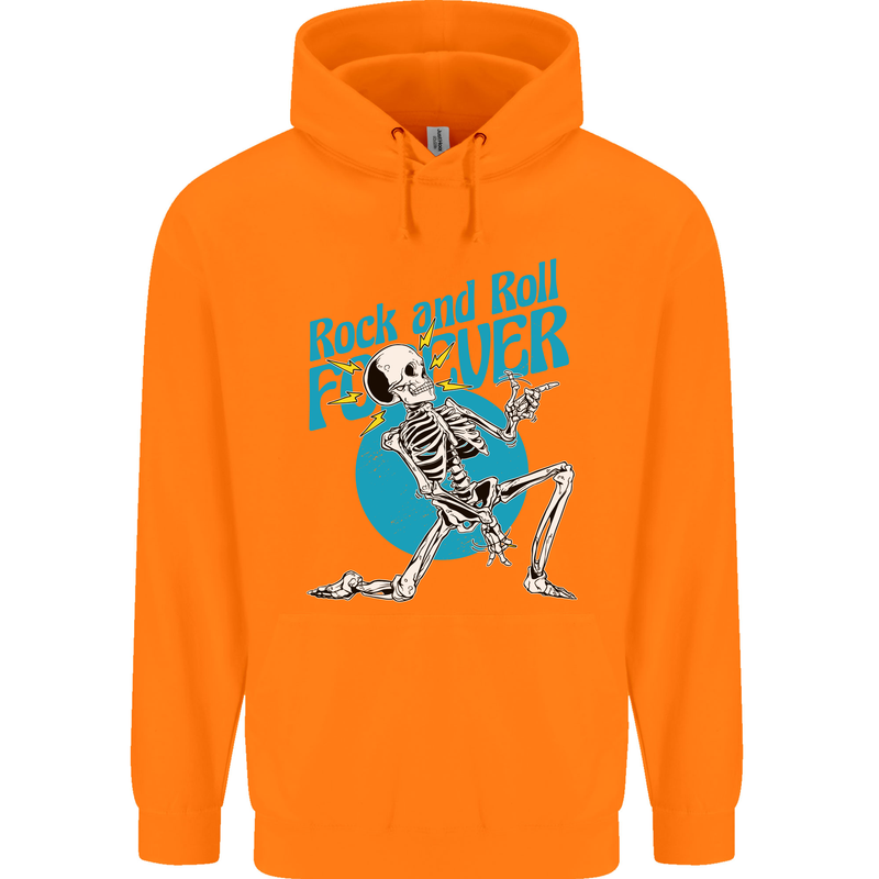 Rock & Roll Forever Air Guitar Skeleton Skull Childrens Kids Hoodie Orange