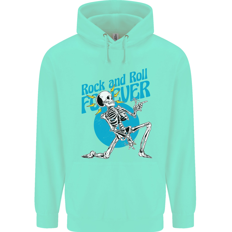 Rock & Roll Forever Air Guitar Skeleton Skull Childrens Kids Hoodie Peppermint