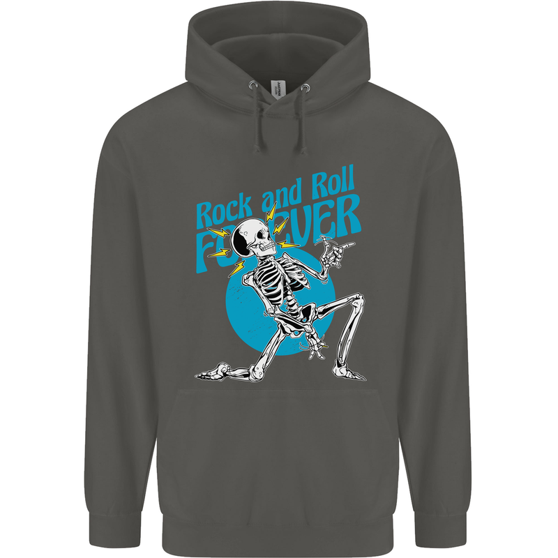 Rock & Roll Forever Air Guitar Skeleton Skull Childrens Kids Hoodie Storm Grey