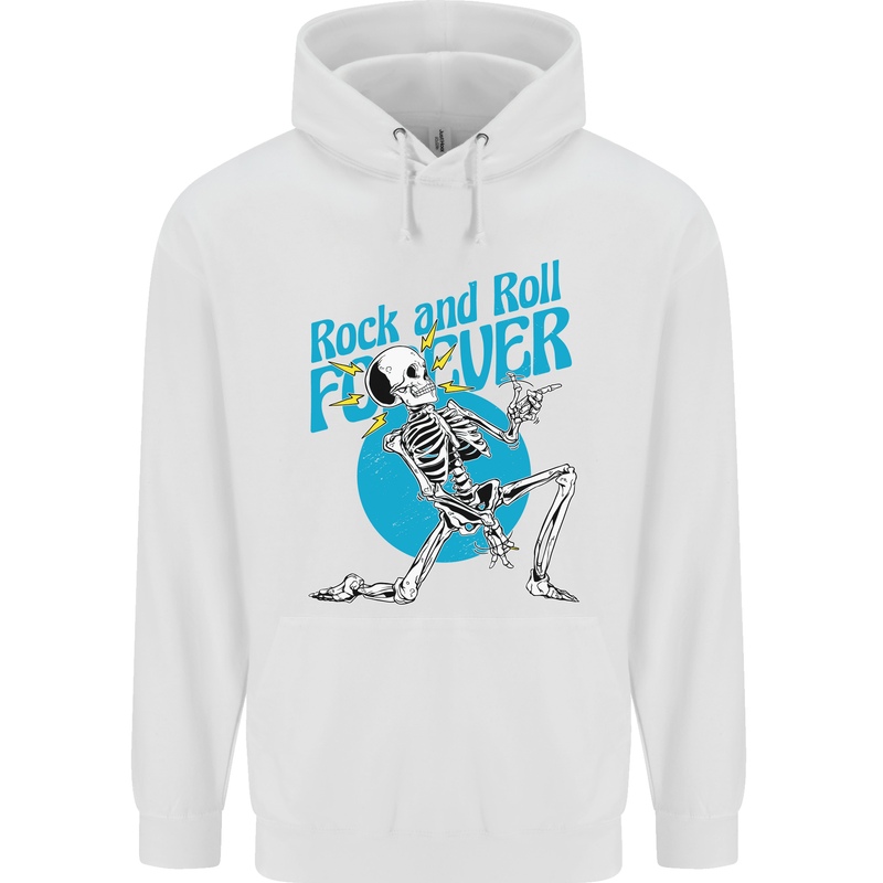 Rock & Roll Forever Air Guitar Skeleton Skull Childrens Kids Hoodie White