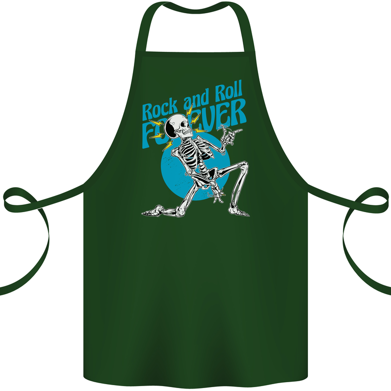 Rock & Roll Forever Air Guitar Skeleton Skull Cotton Apron 100% Organic Forest Green