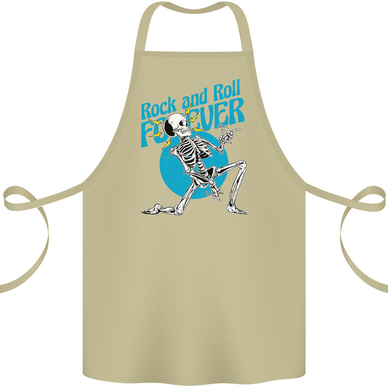 Rock & Roll Forever Air Guitar Skeleton Skull Cotton Apron 100% Organic Khaki