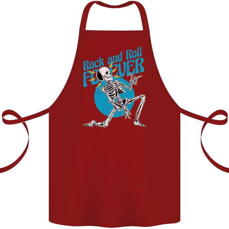 Rock & Roll Forever Air Guitar Skeleton Skull Cotton Apron 100% Organic Maroon