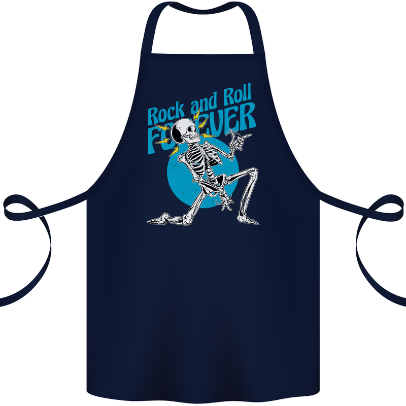 Rock & Roll Forever Air Guitar Skeleton Skull Cotton Apron 100% Organic Navy Blue