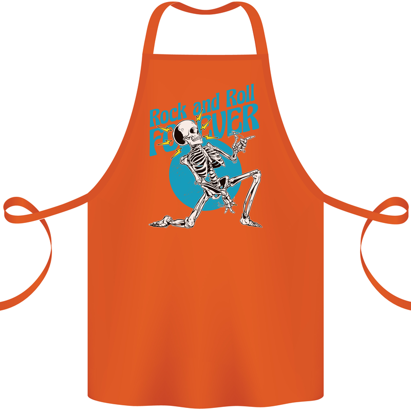 Rock & Roll Forever Air Guitar Skeleton Skull Cotton Apron 100% Organic Orange