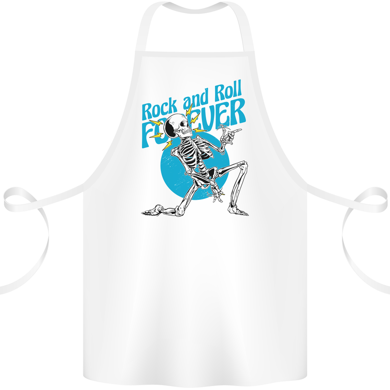 Rock & Roll Forever Air Guitar Skeleton Skull Cotton Apron 100% Organic White