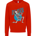 Rock & Roll Forever Air Guitar Skeleton Skull Kids Sweatshirt Jumper Bright Red