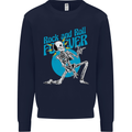 Rock & Roll Forever Air Guitar Skeleton Skull Kids Sweatshirt Jumper Navy Blue