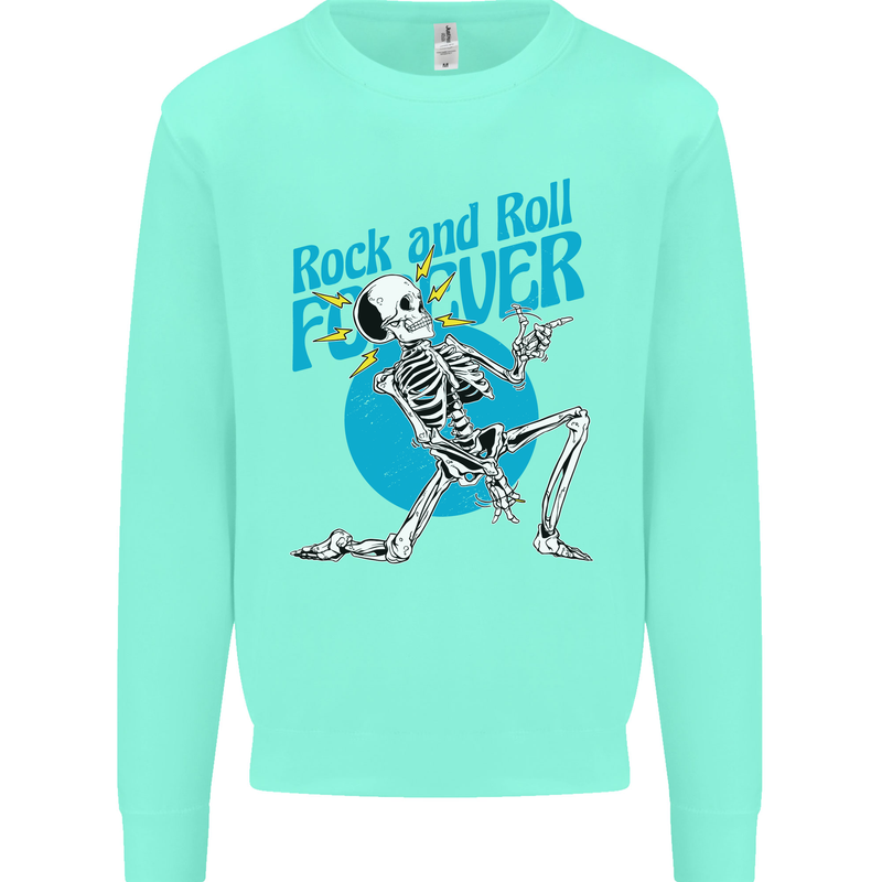 Rock & Roll Forever Air Guitar Skeleton Skull Kids Sweatshirt Jumper Peppermint