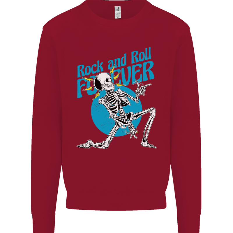 Rock & Roll Forever Air Guitar Skeleton Skull Kids Sweatshirt Jumper Red