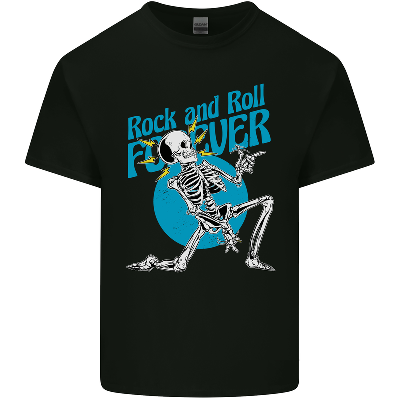 Rock & Roll Forever Air Guitar Skeleton Skull Kids T-Shirt Childrens Black