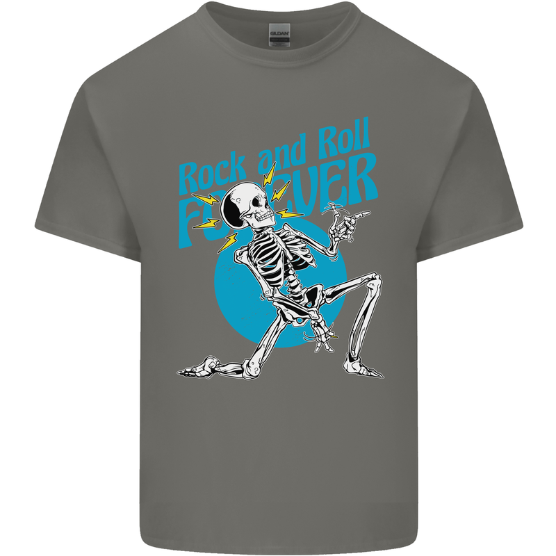 Rock & Roll Forever Air Guitar Skeleton Skull Kids T-Shirt Childrens Charcoal