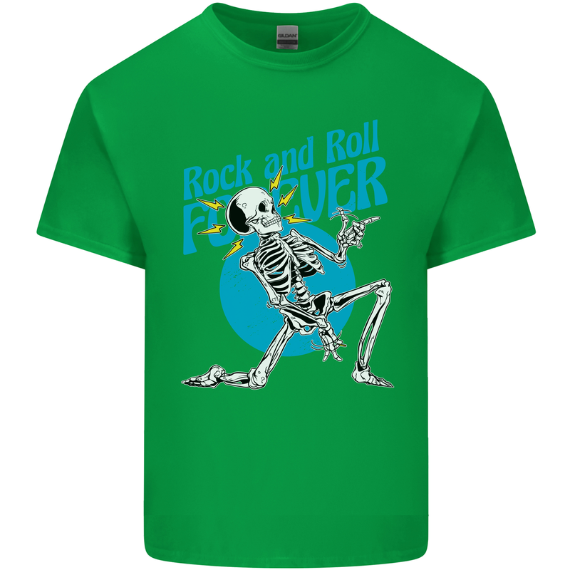 Rock & Roll Forever Air Guitar Skeleton Skull Kids T-Shirt Childrens Irish Green