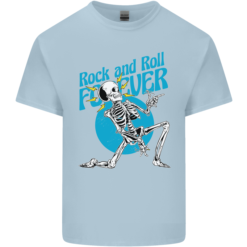 Rock & Roll Forever Air Guitar Skeleton Skull Kids T-Shirt Childrens Light Blue