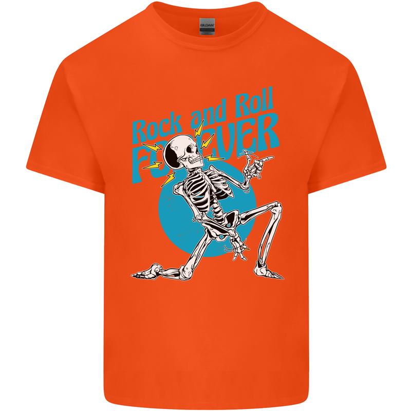 Rock & Roll Forever Air Guitar Skeleton Skull Kids T-Shirt Childrens Orange