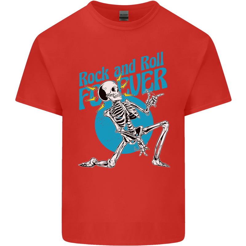 Rock & Roll Forever Air Guitar Skeleton Skull Kids T-Shirt Childrens Red