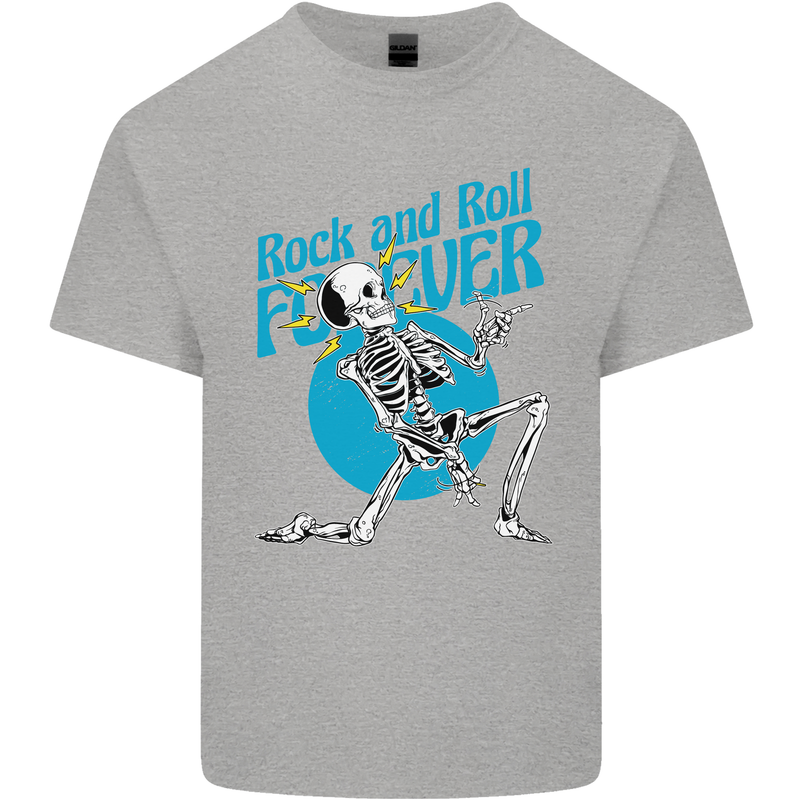 Rock & Roll Forever Air Guitar Skeleton Skull Kids T-Shirt Childrens Sports Grey