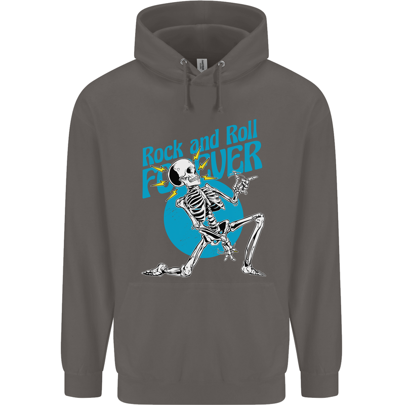 Rock & Roll Forever Air Guitar Skeleton Skull Mens 80% Cotton Hoodie Charcoal