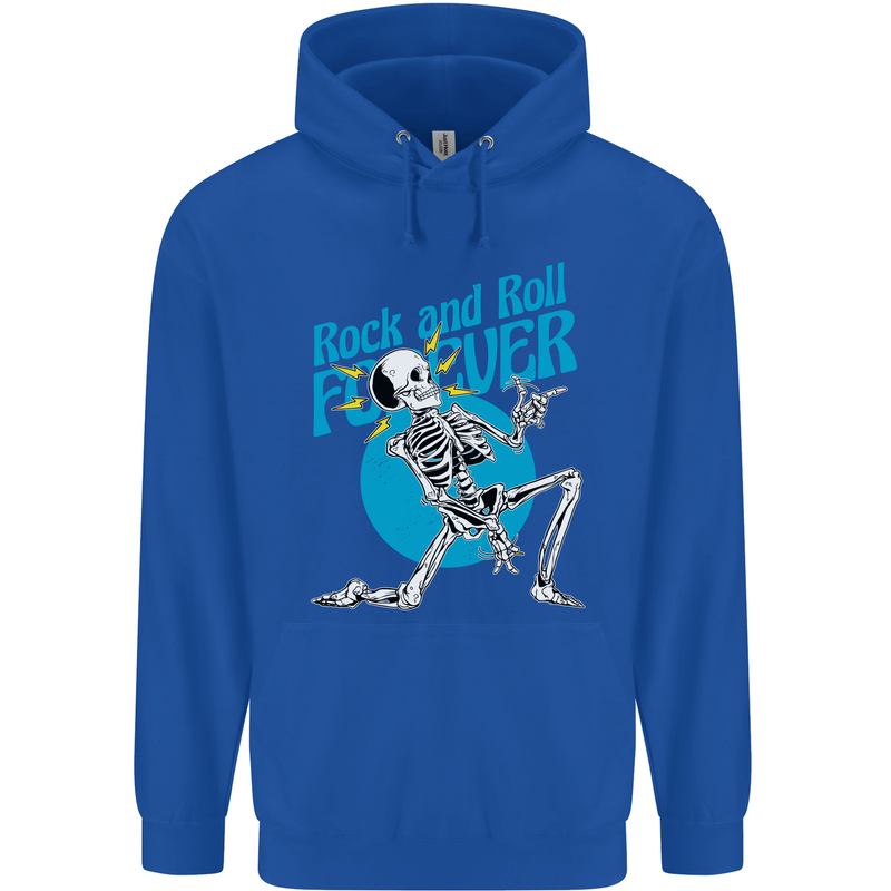 Rock & Roll Forever Air Guitar Skeleton Skull Mens 80% Cotton Hoodie Royal Blue