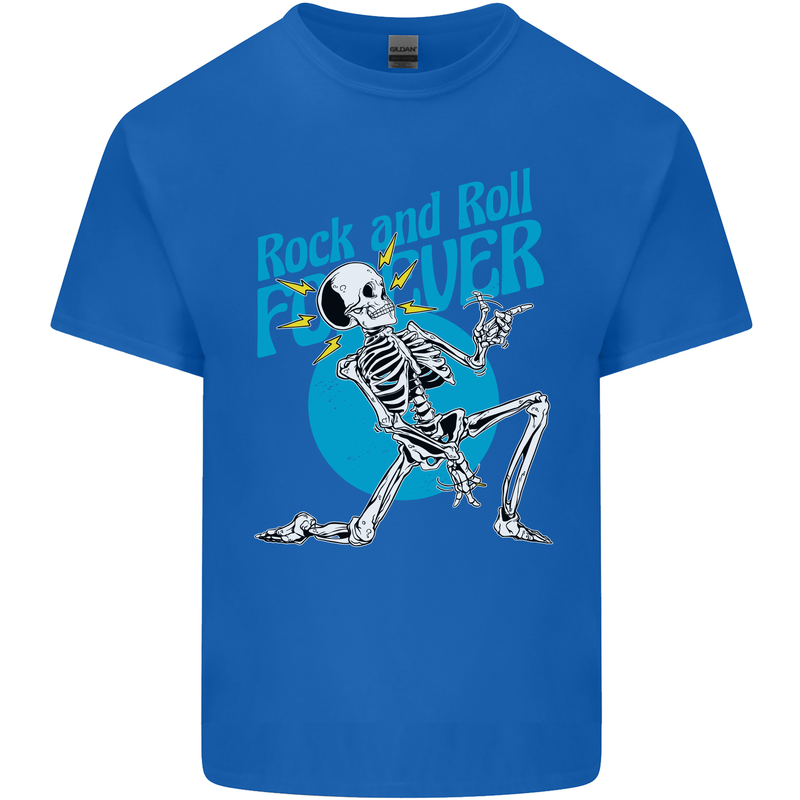 Rock & Roll Forever Air Guitar Skeleton Skull Mens Cotton T-Shirt Tee Top Royal Blue