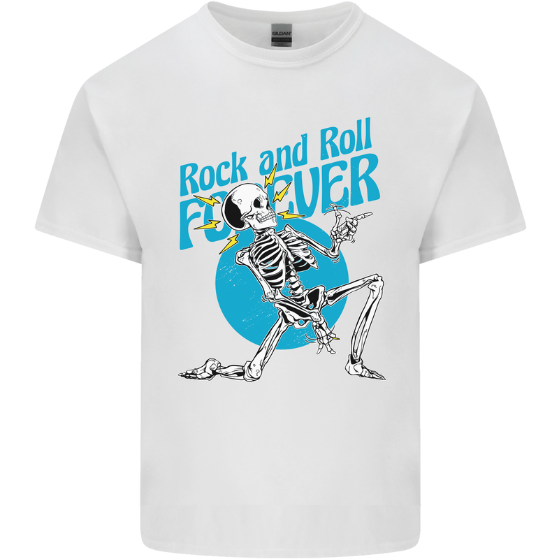 Rock & Roll Forever Air Guitar Skeleton Skull Mens Cotton T-Shirt Tee Top White