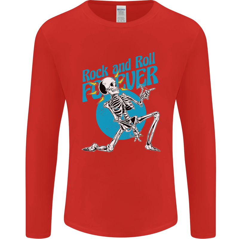 Rock & Roll Forever Air Guitar Skeleton Skull Mens Long Sleeve T-Shirt Red