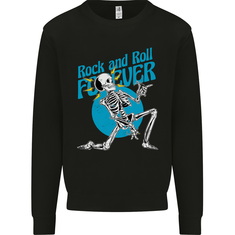 Rock & Roll Forever Air Guitar Skeleton Skull Mens Sweatshirt Jumper Black