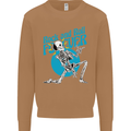 Rock & Roll Forever Air Guitar Skeleton Skull Mens Sweatshirt Jumper Caramel Latte