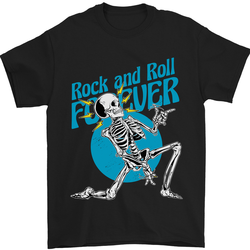 Rock & Roll Forever Air Guitar Skeleton Skull Mens T-Shirt 100% Cotton Black