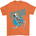 Rock & Roll Forever Air Guitar Skeleton Skull Mens T-Shirt 100% Cotton Orange