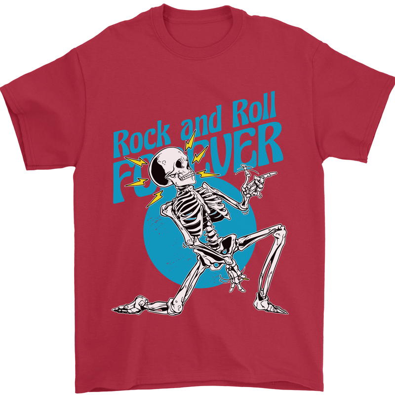 Rock & Roll Forever Air Guitar Skeleton Skull Mens T-Shirt 100% Cotton Red