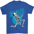 Rock & Roll Forever Air Guitar Skeleton Skull Mens T-Shirt 100% Cotton Royal Blue