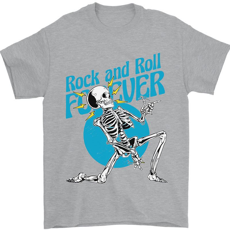 Rock & Roll Forever Air Guitar Skeleton Skull Mens T-Shirt 100% Cotton Sports Grey