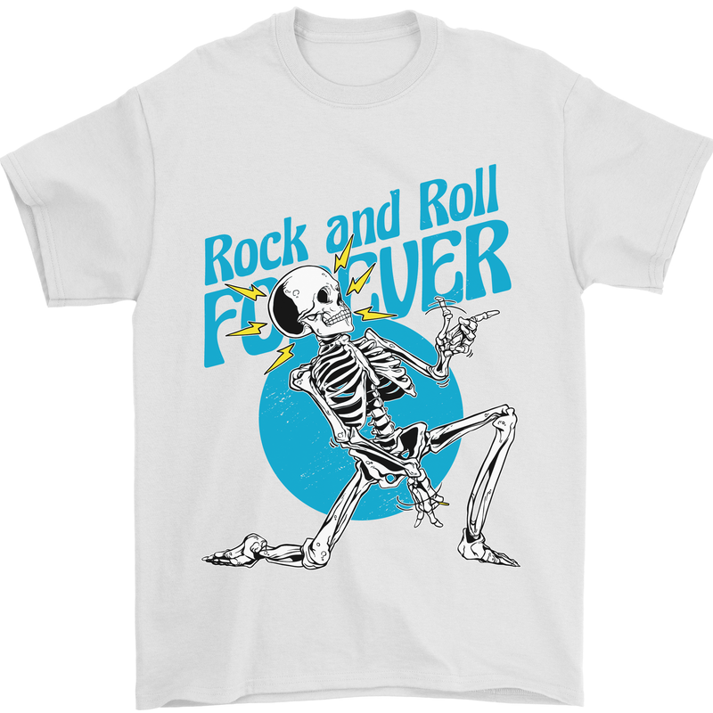 Rock & Roll Forever Air Guitar Skeleton Skull Mens T-Shirt 100% Cotton White