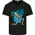 Rock & Roll Forever Air Guitar Skeleton Skull Mens V-Neck Cotton T-Shirt Black