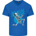 Rock & Roll Forever Air Guitar Skeleton Skull Mens V-Neck Cotton T-Shirt Royal Blue