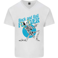 Rock & Roll Forever Air Guitar Skeleton Skull Mens V-Neck Cotton T-Shirt White