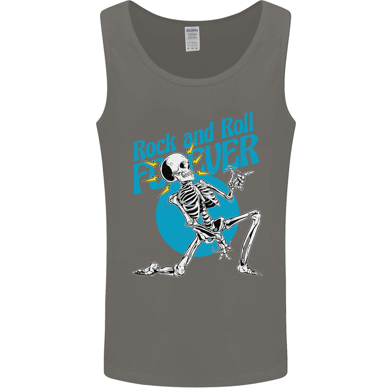 Rock & Roll Forever Air Guitar Skeleton Skull Mens Vest Tank Top Charcoal