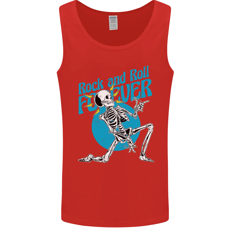 Rock & Roll Forever Air Guitar Skeleton Skull Mens Vest Tank Top Red