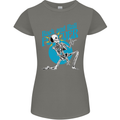 Rock & Roll Forever Air Guitar Skeleton Skull Womens Petite Cut T-Shirt Charcoal