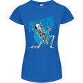 Rock & Roll Forever Air Guitar Skeleton Skull Womens Petite Cut T-Shirt Royal Blue