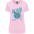 Rock & Roll Forever Air Guitar Skeleton Skull Womens Wider Cut T-Shirt Light Pink