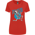 Rock & Roll Forever Air Guitar Skeleton Skull Womens Wider Cut T-Shirt Red