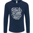 Rock and Roll Guitar Music Mens Long Sleeve T-Shirt Navy Blue