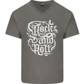 Rock and Roll Guitar Music Mens V-Neck Cotton T-Shirt Charcoal