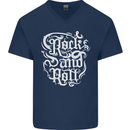 Rock and Roll Guitar Music Mens V-Neck Cotton T-Shirt Navy Blue