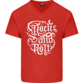 Rock and Roll Guitar Music Mens V-Neck Cotton T-Shirt Red