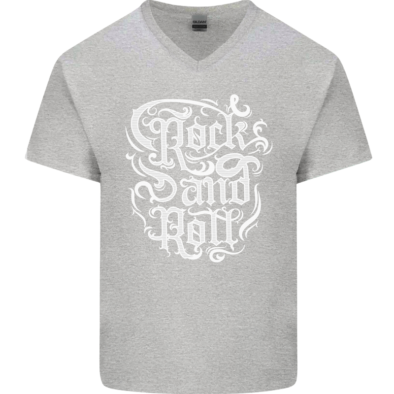 Rock and Roll Guitar Music Mens V-Neck Cotton T-Shirt Sports Grey