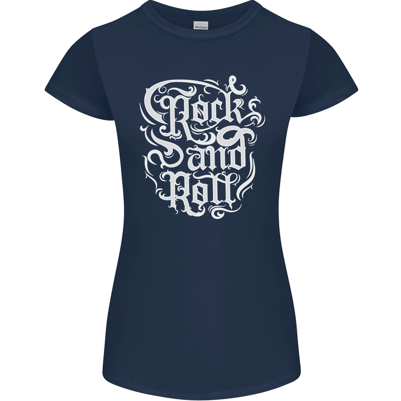 Rock and Roll Guitar Music Womens Petite Cut T-Shirt Navy Blue