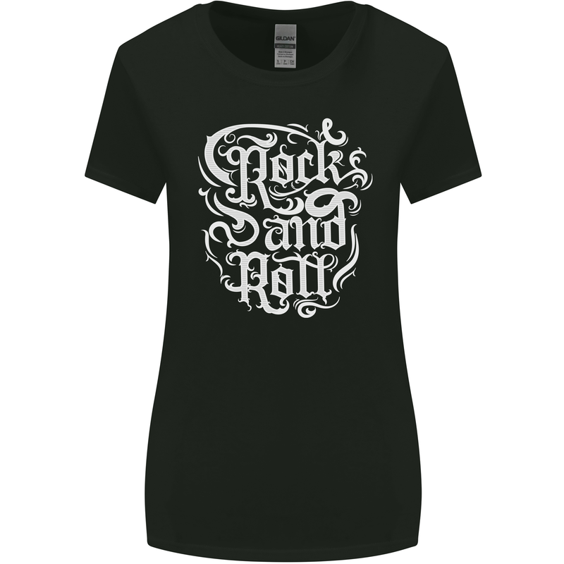 Rock and Roll Guitar Music Womens Wider Cut T-Shirt Black